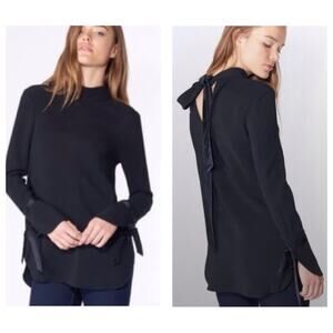 Veronica Beard Costello Mock Neck Tunic Size 8 Black Long Sleeve Casual